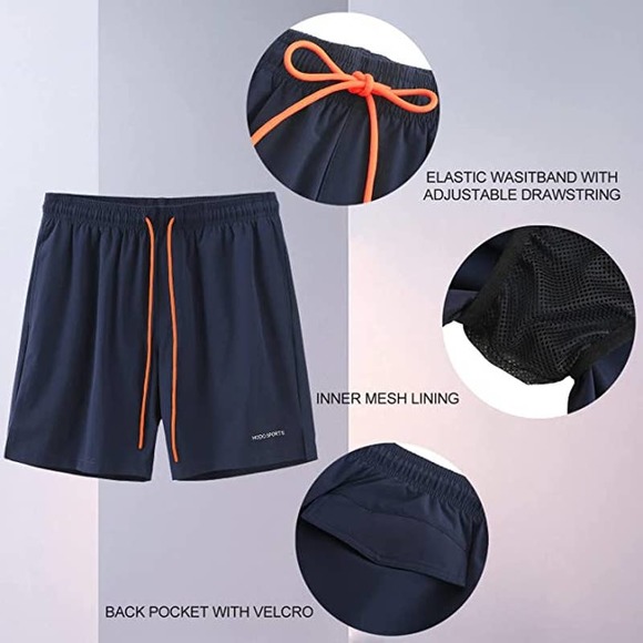 Hodo Men's  Navy Swim Trunks w Orange Drawstring NWT Sz S - Picture 4 of 8